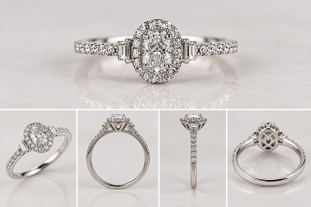 14K White Gold 0.30 CT Diamond Round & Baguette Engagement Ring