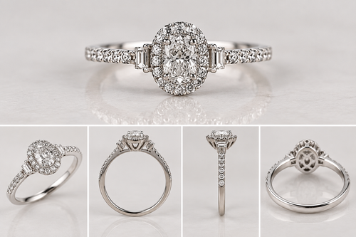 14K White Gold 0.30 CT Diamond Round & Baguette Engagement Ring