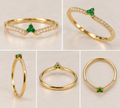14K Yellow Gold Emerald & Diamond V-Shaped Ring