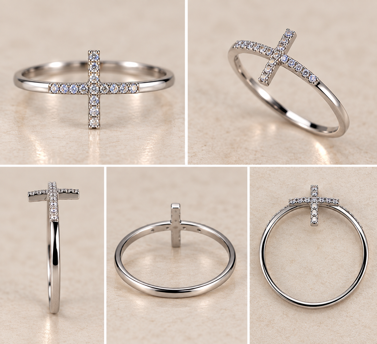 14K White Gold Diamond Mini Cross Ring