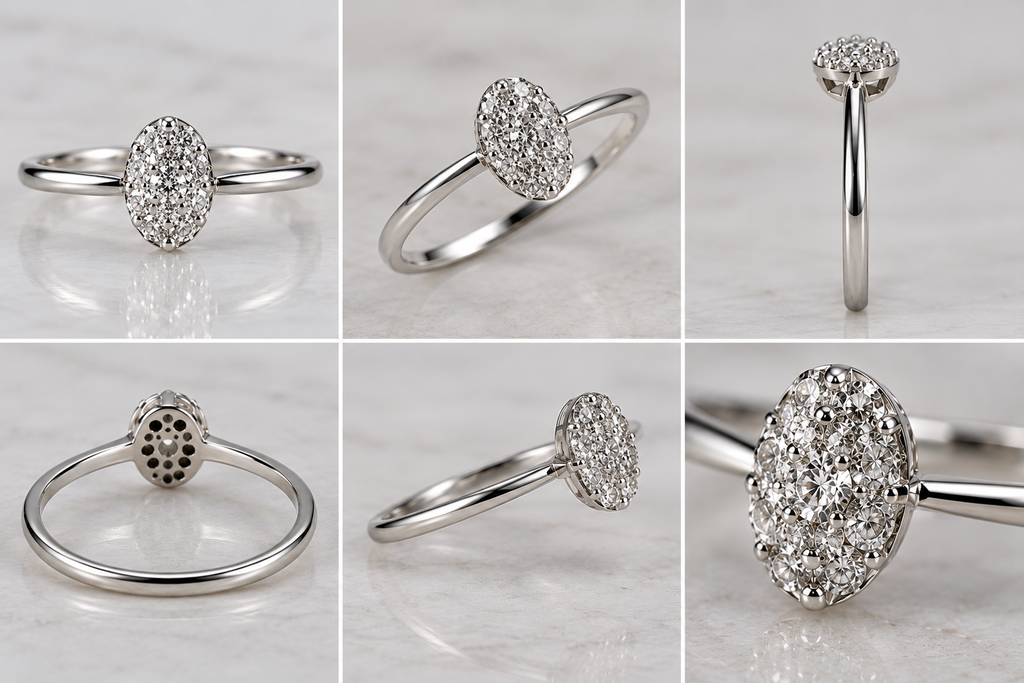 14K White Gold Oval Diamond Cluster Ring