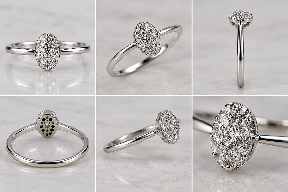 14K White Gold Oval Diamond Cluster Ring