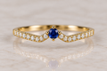 14K Yellow Gold Blue Sapphire & Diamond V-Shaped Chevron Ring