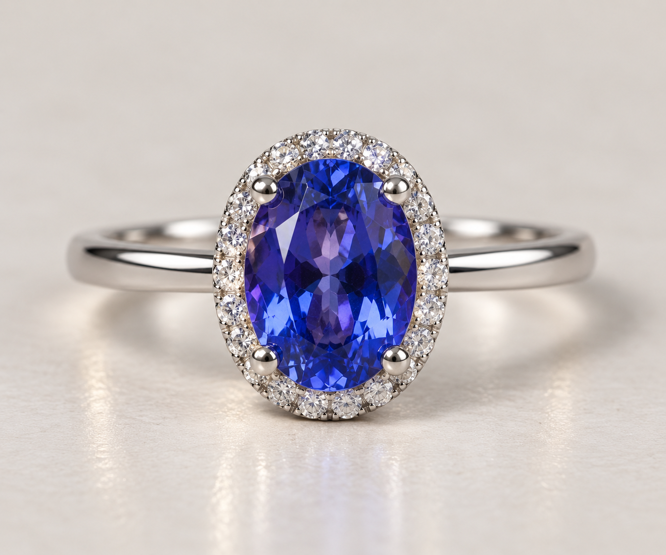 14K White Gold Tanzanite & Diamond Halo Ring