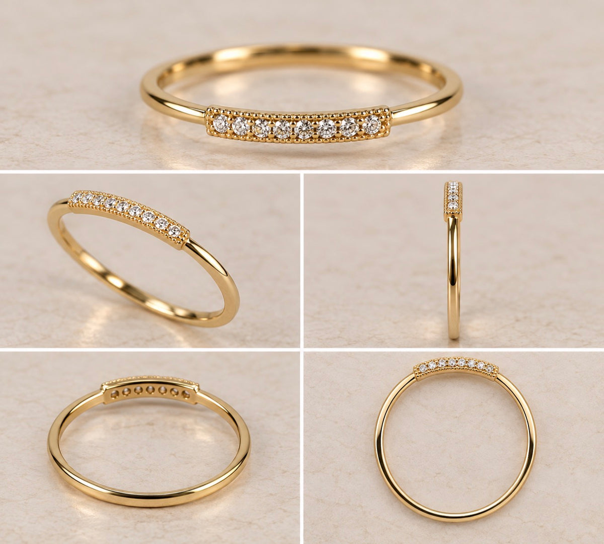 14K Yellow Gold Diamond Bar Ring