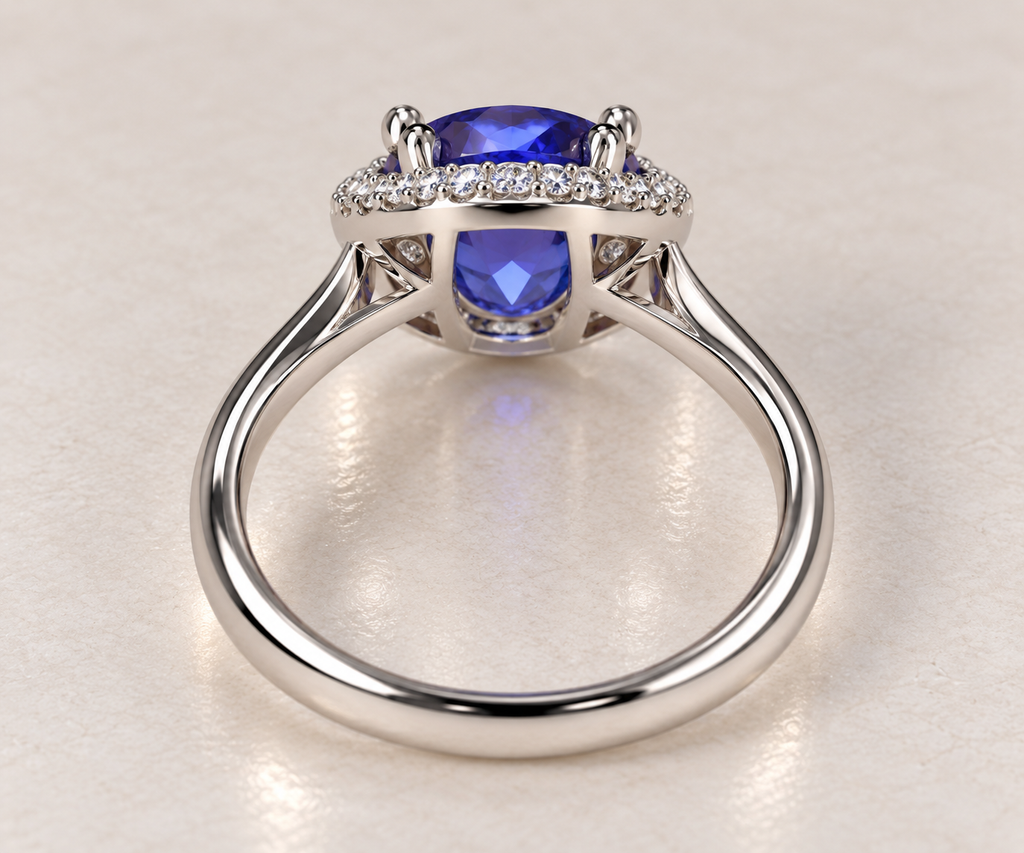 14K White Gold Tanzanite & Diamond Halo Ring
