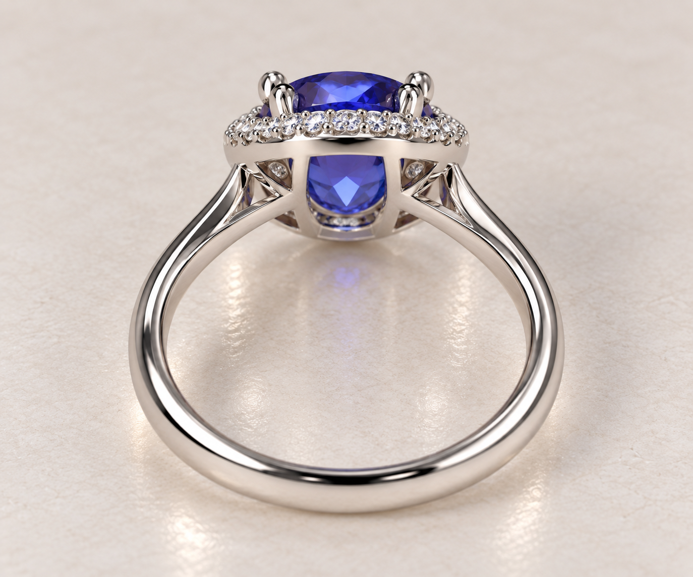 14K White Gold Tanzanite & Diamond Halo Ring