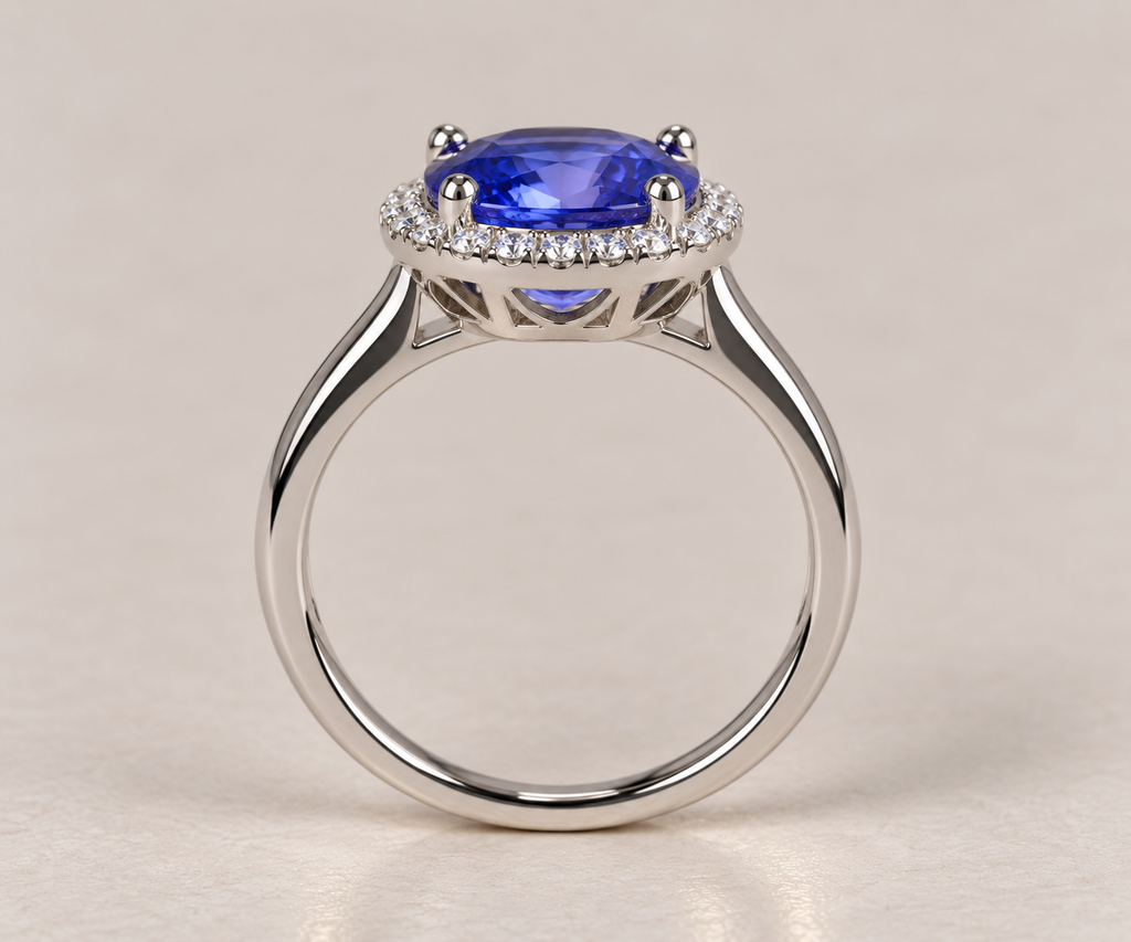 14K White Gold Tanzanite & Diamond Halo Ring