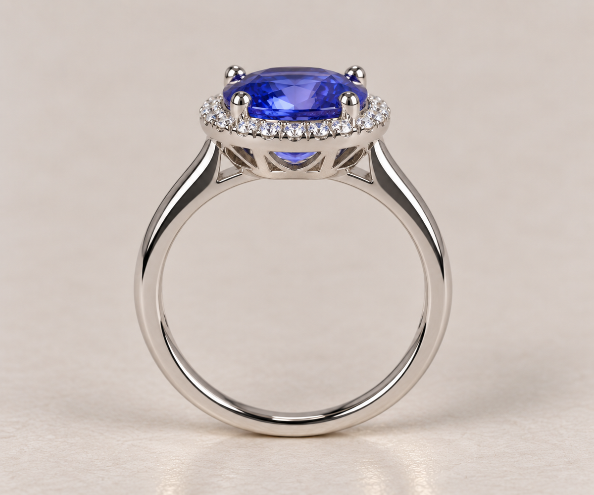 14K White Gold Tanzanite & Diamond Halo Ring