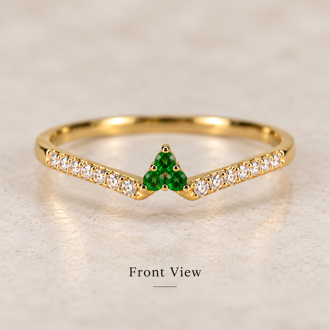 14K Yellow Gold Emerald & Diamond V-Shaped Ring