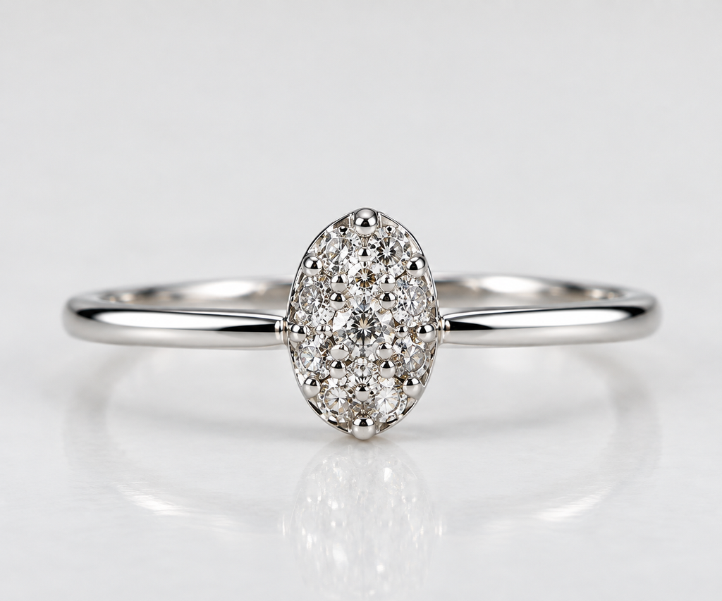 14K White Gold Oval Diamond Cluster Ring