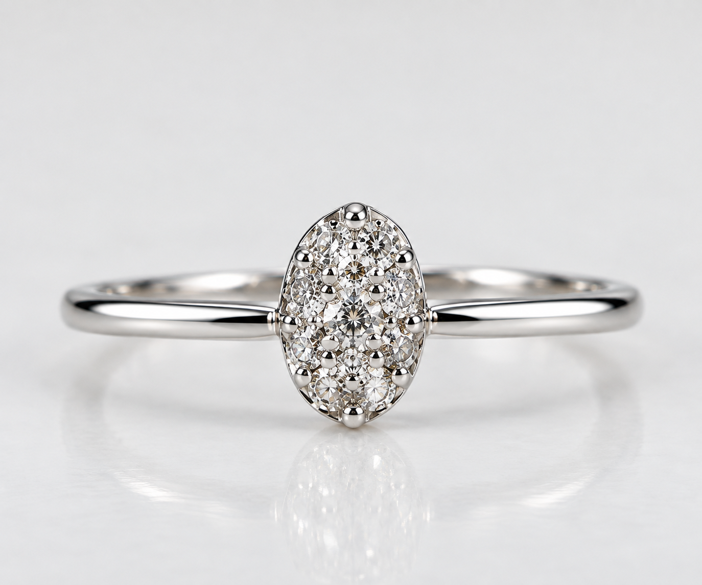 14K White Gold Oval Diamond Cluster Ring