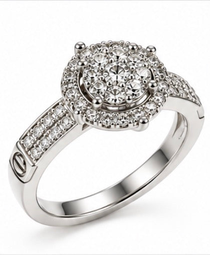 White Gold Diamond Round Halo Cluster Ring