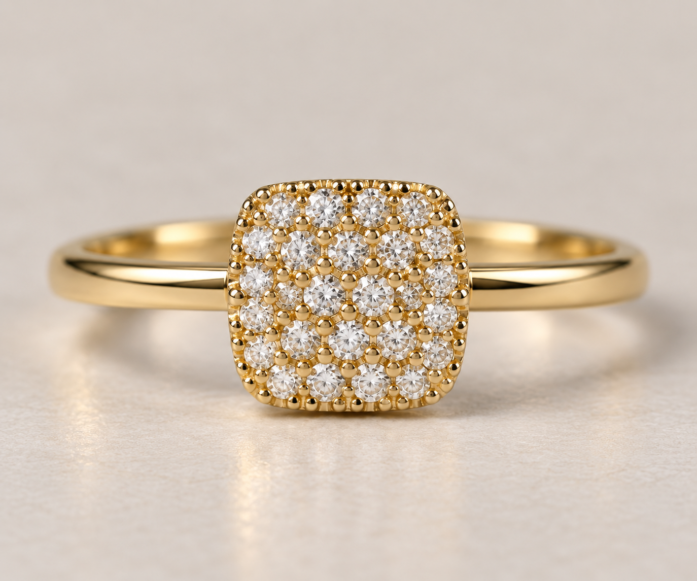 14K Yellow Gold Diamond Square Cluster Ring