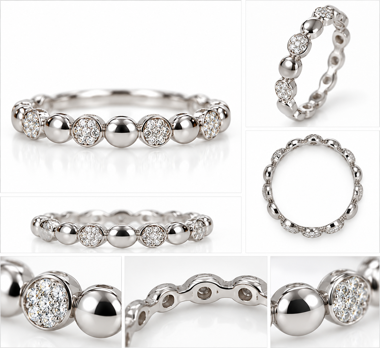 14CT White Gold Diamond Beaded Eternity Band Ring