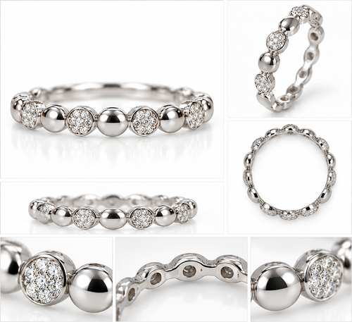 14CT White Gold Diamond Beaded Eternity Band Ring
