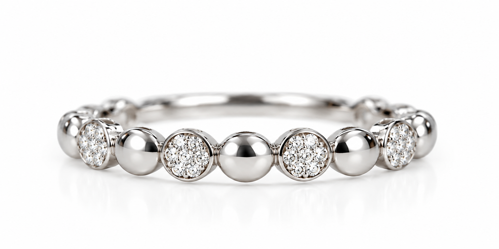 14CT White Gold Diamond Beaded Eternity Band Ring