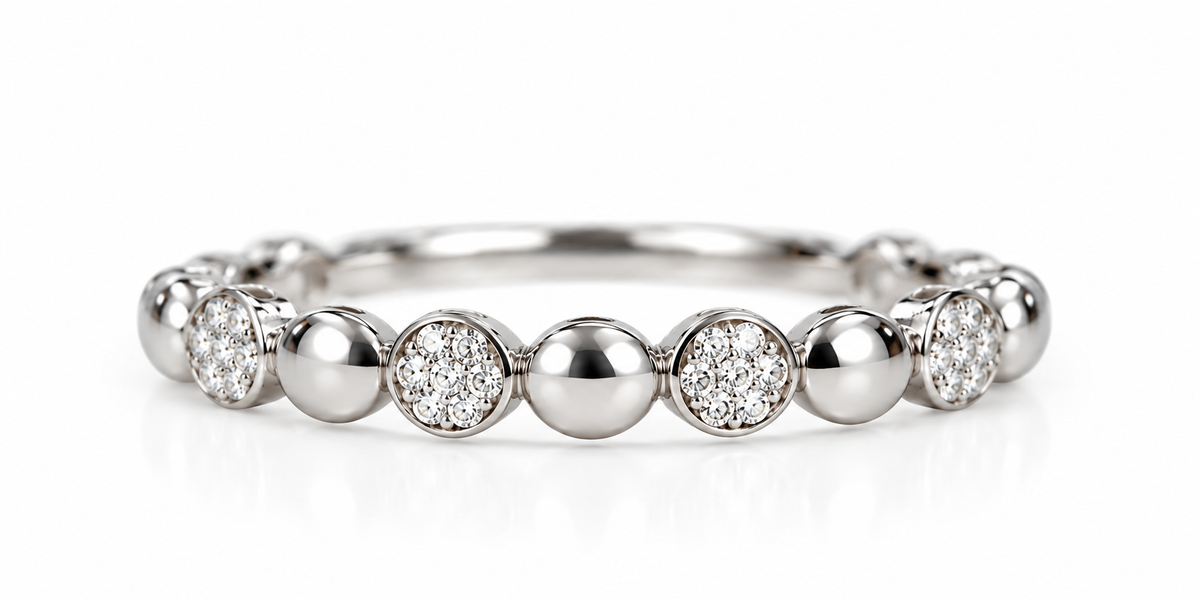 14CT White Gold Diamond Beaded Eternity Band Ring