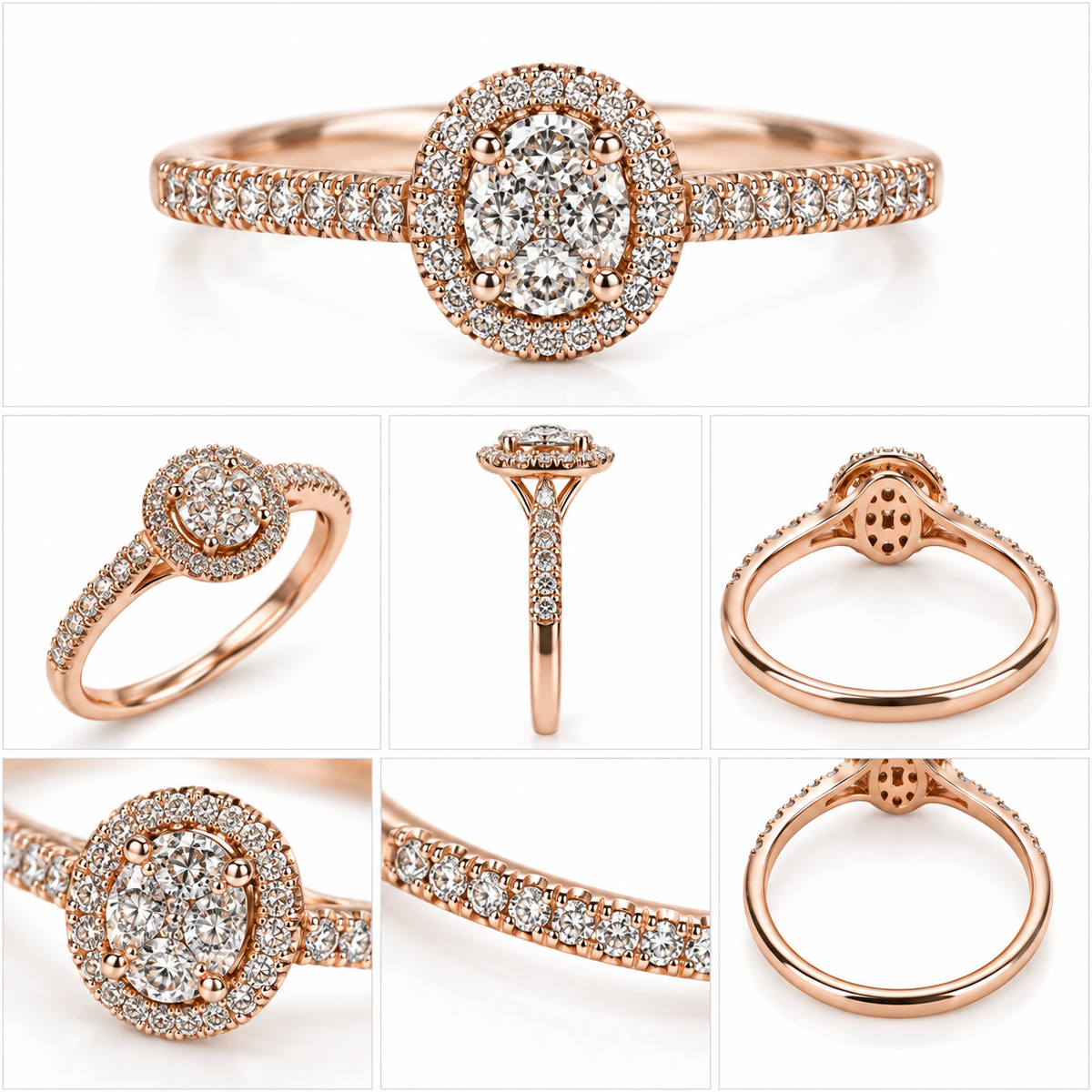 Rose Gold Diamond Oval Halo Cluster Engagement Ring