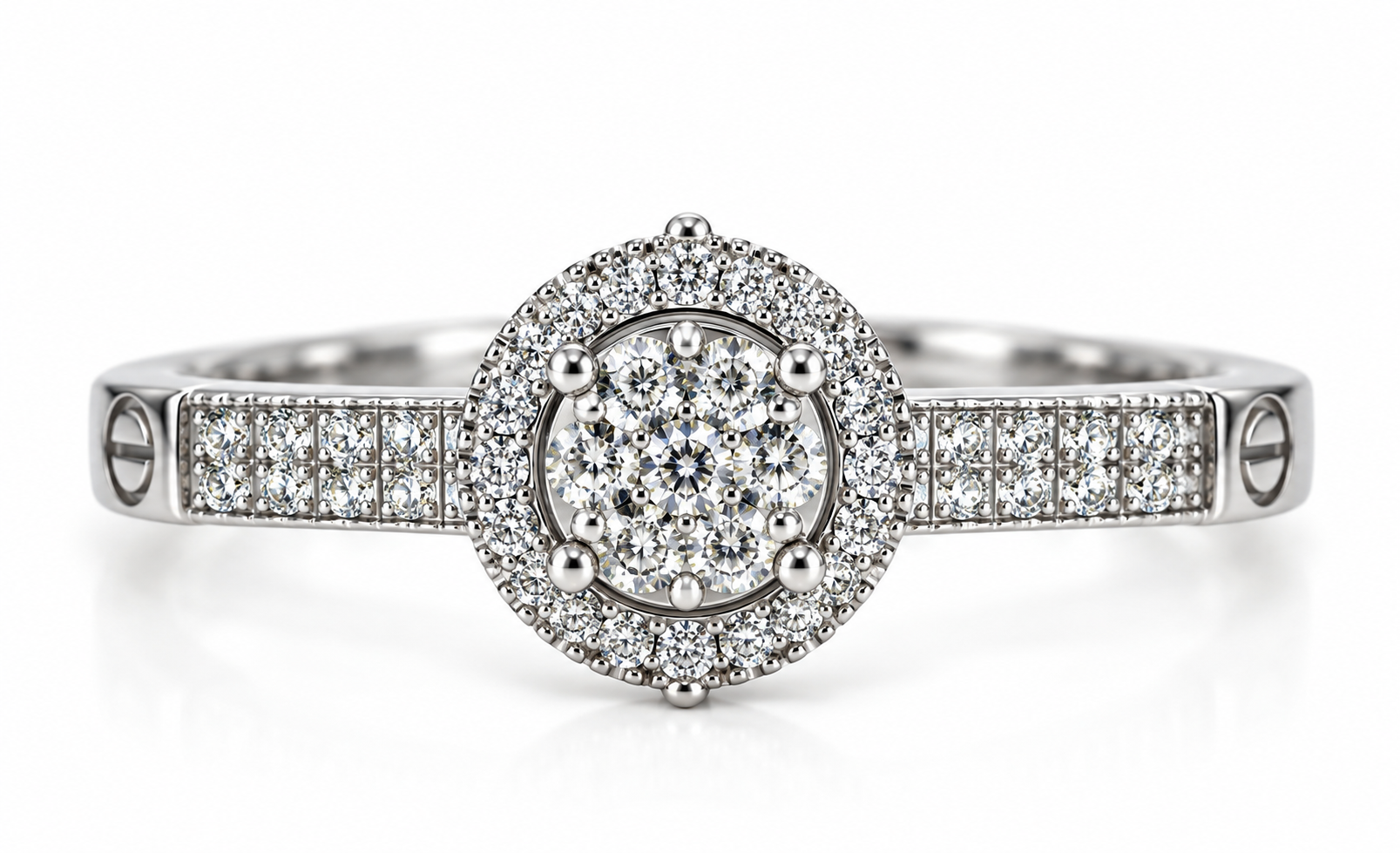 White Gold Diamond Round Halo Cluster Ring