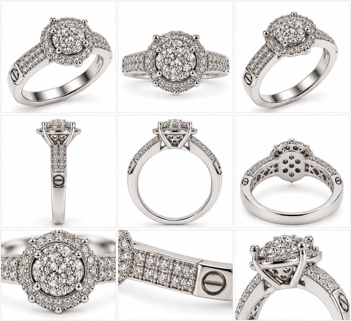 White Gold Diamond Round Halo Cluster Ring