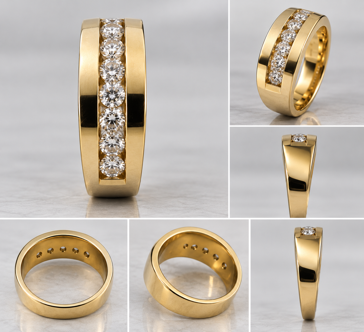 14K Yellow Gold 7-Diamond Men’s Channel Band