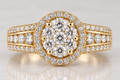 Diamond Floral Halo Three-Row Gold Ring