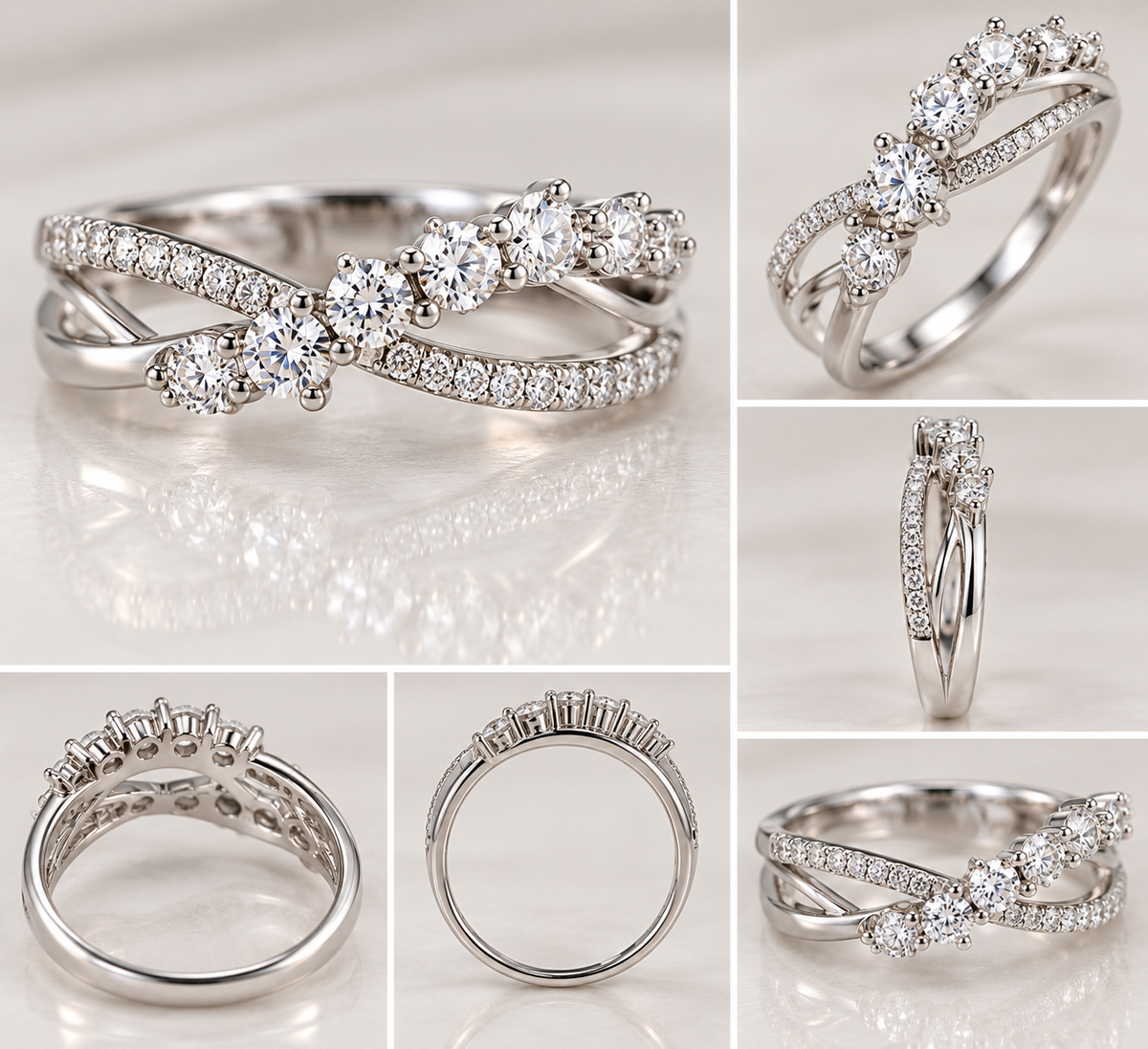 Diamond Crossover Wrap Ring – White Gold