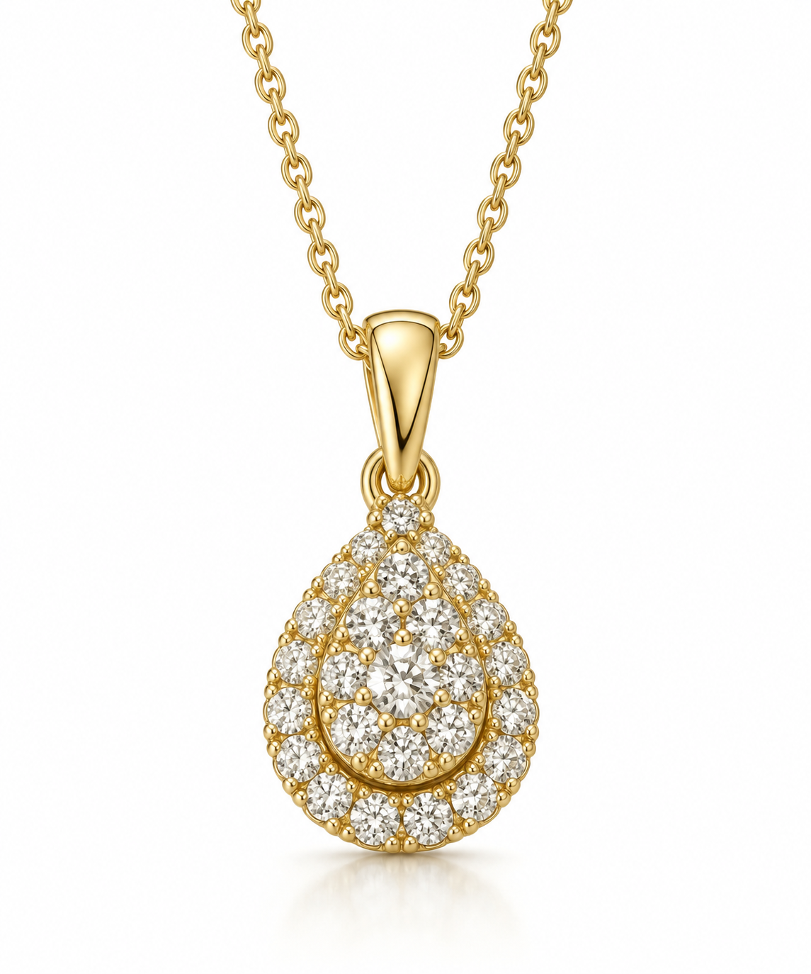 Diamond Teardrop Halo Pendant Necklace in Yellow Gold