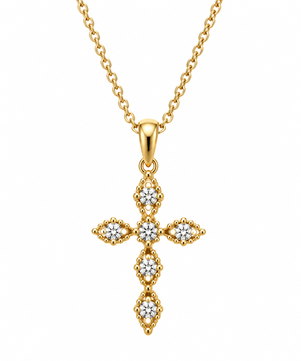 Six-Diamond Cross Pendant Necklace in Yellow Gold
