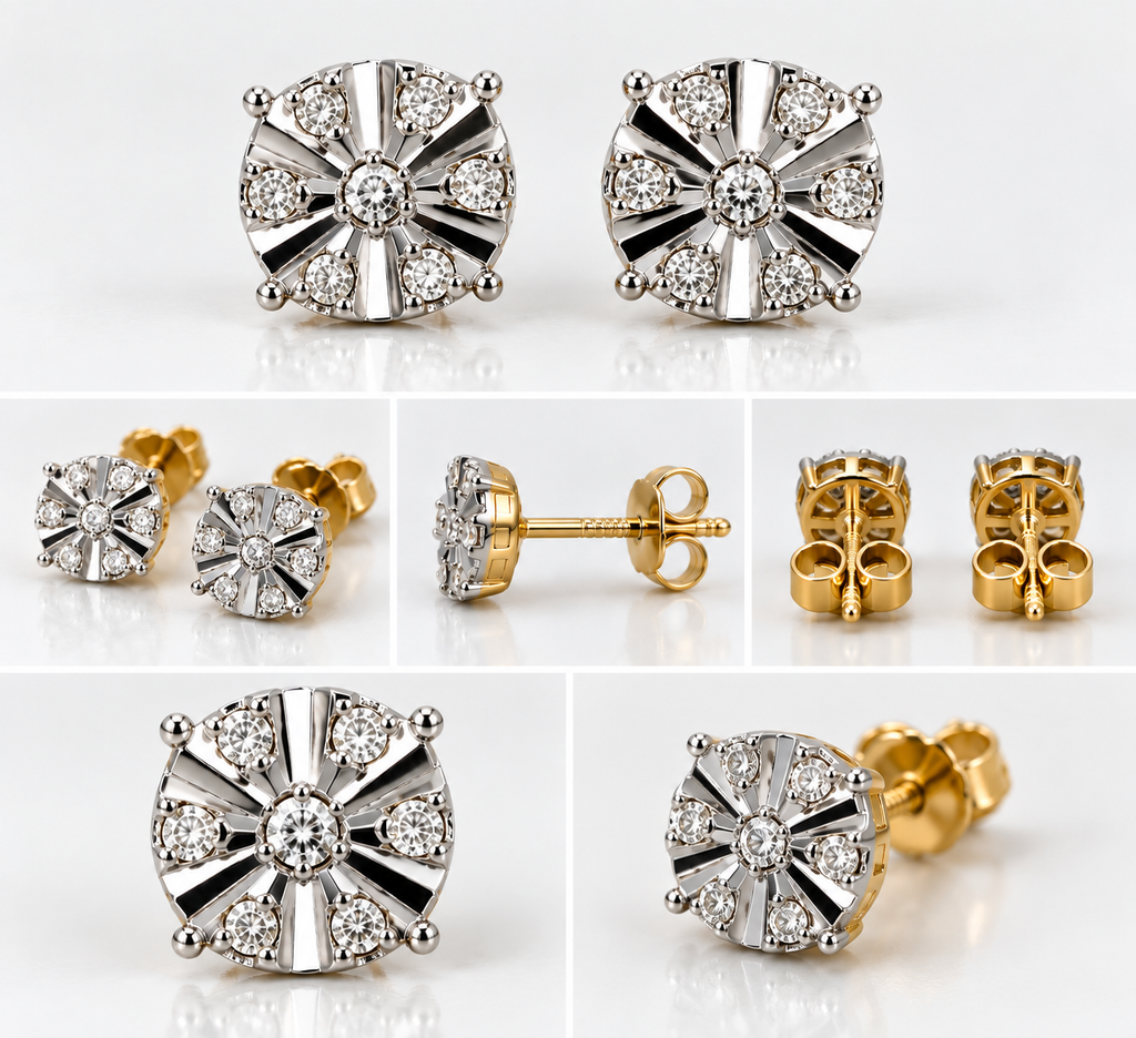14K Gold Diamond Starburst Stud Earrings