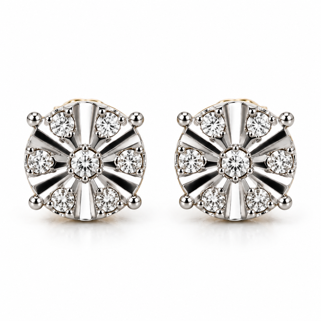 14K Gold Diamond Starburst Stud Earrings