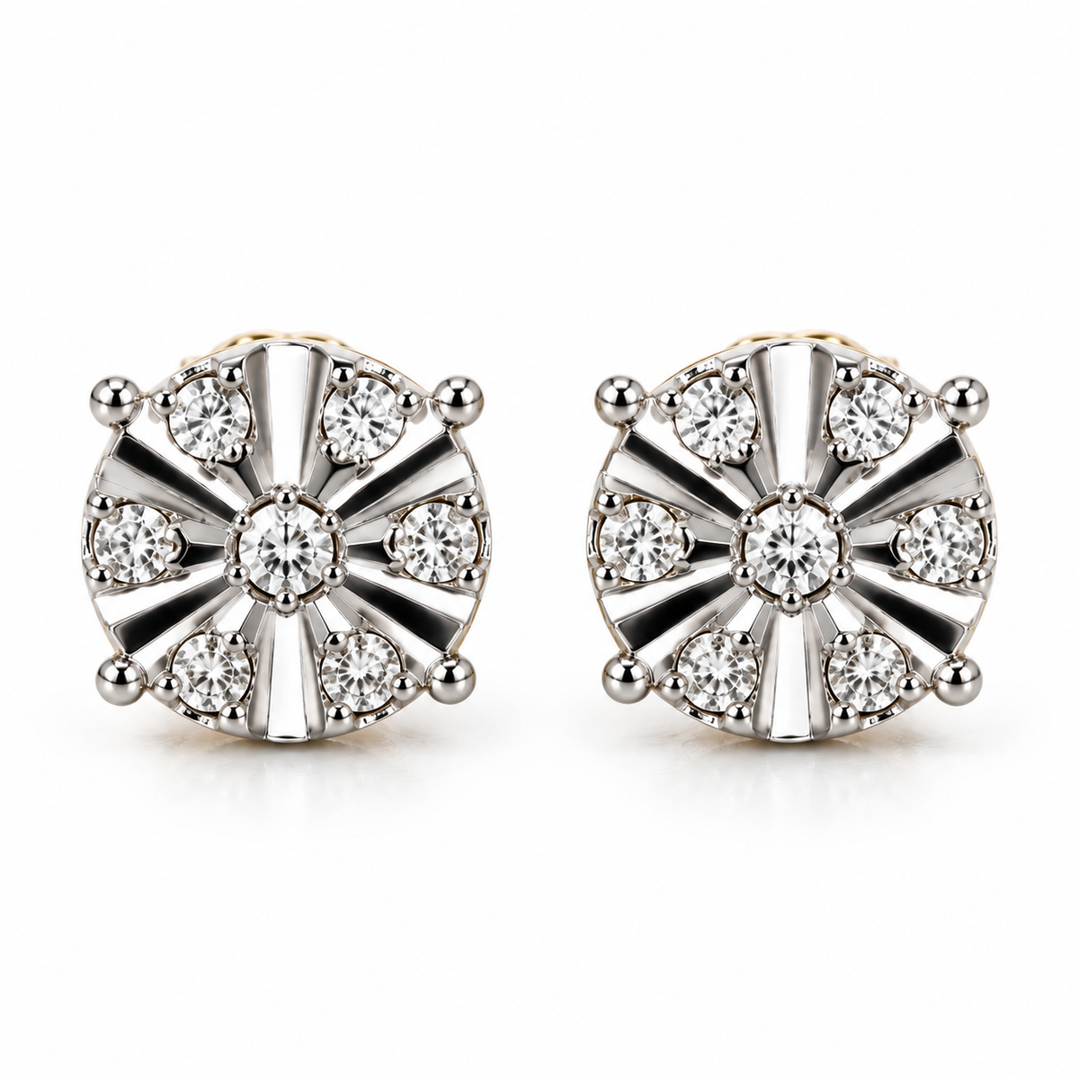 14K Gold Diamond Starburst Stud Earrings