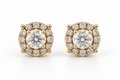 Classic Diamond Halo Stud Earrings in Yellow Gold