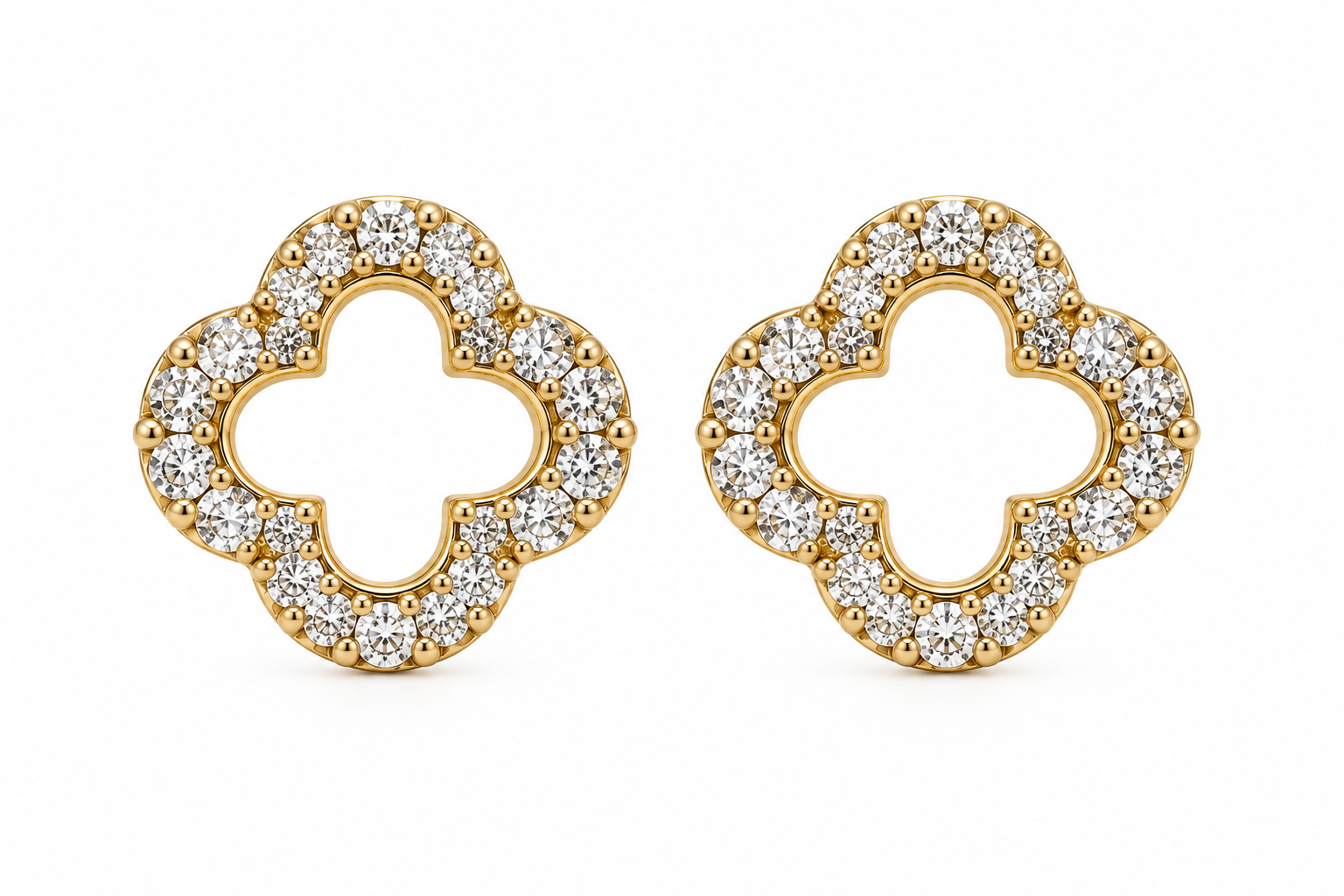 14K Gold Diamond Open Clover Stud Earrings