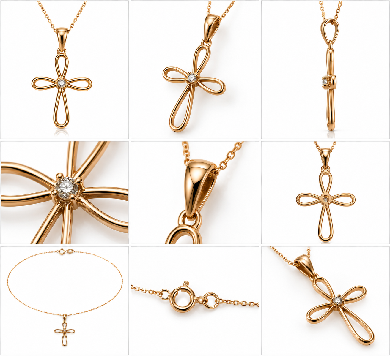 14K Gold Diamond Open Cross Pendant Necklace