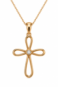 14K Gold Diamond Open Cross Pendant Necklace