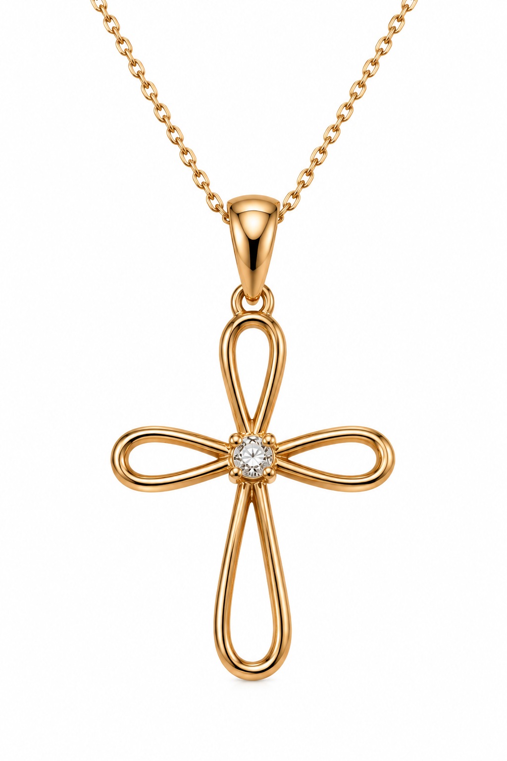 14K Gold Diamond Open Cross Pendant Necklace